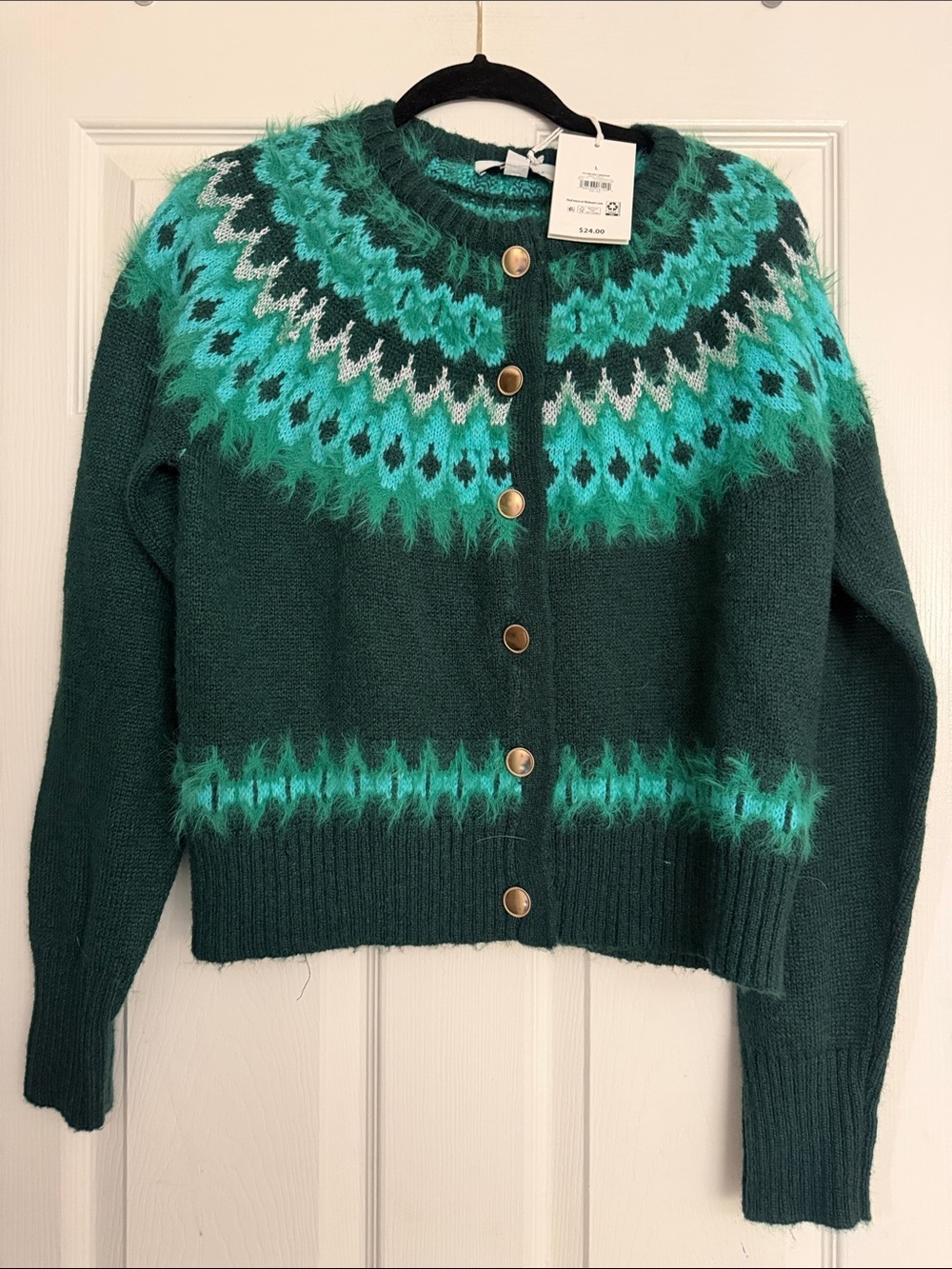 Women's Green Fair Isle Cardigan Sweater